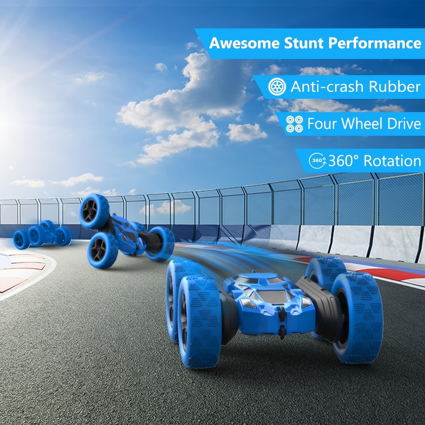 2.4GHz RC Stunt Car with 360° Rotation, LED Headlights, 4WD, Rechargeable Battery, Push Button Control, Military & Superhero Themes, Durable Plastic - Battery-Powered Racing Toy for Kids