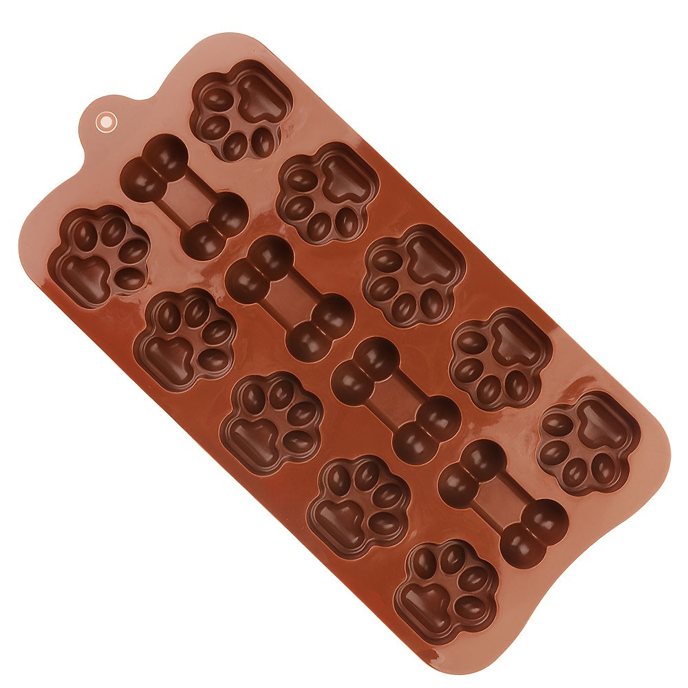 Set of 2 Puppy Dog Paw Baking Pan and Dog Bone Chocolate Mold - Non-Stick Food Grade Silicone Mold for Chocolate, Candy, Jelly, Ice Cubes, and DIY Baking Tools