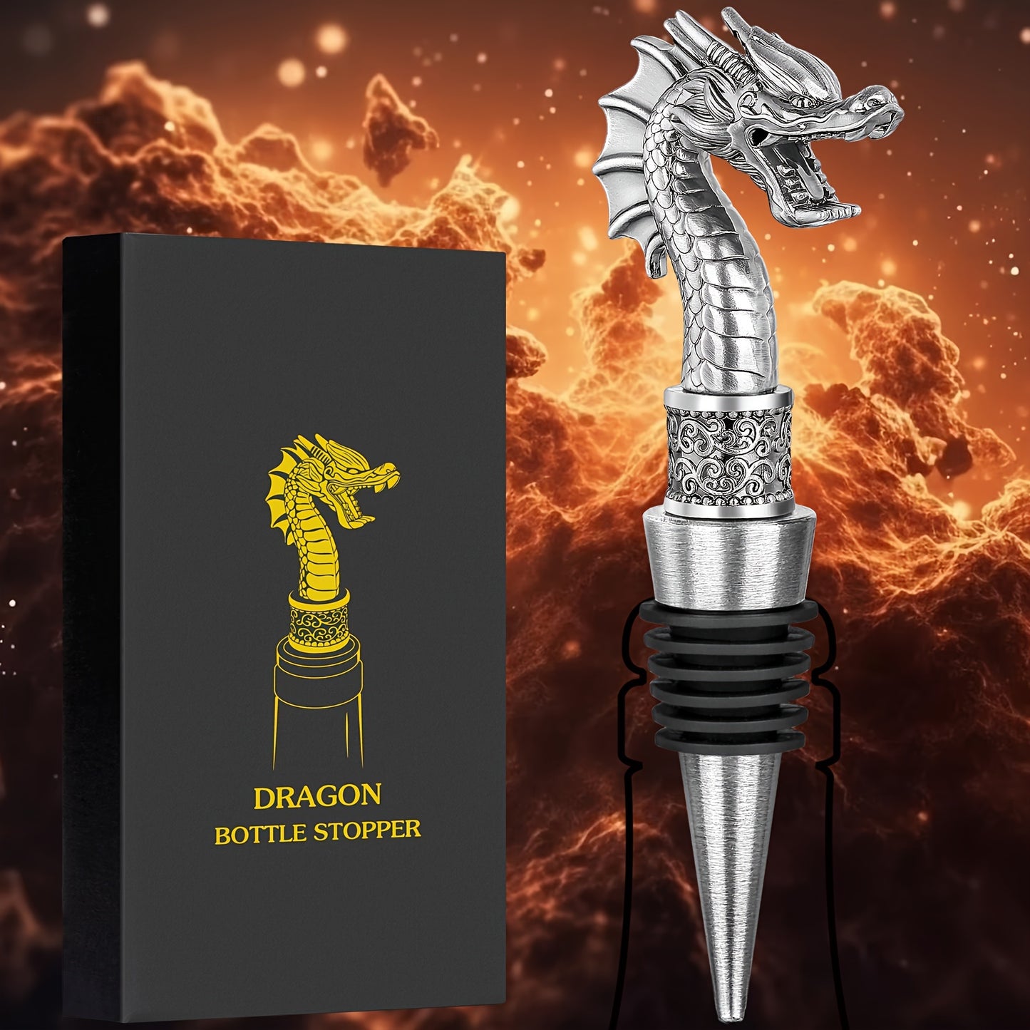 Dragon head wine stopper and beer bottle opener - perfect gift for dragon fans. Great for wine and champagne bottles. Ideal for birthdays and special occasions. A must-have wine accessory.