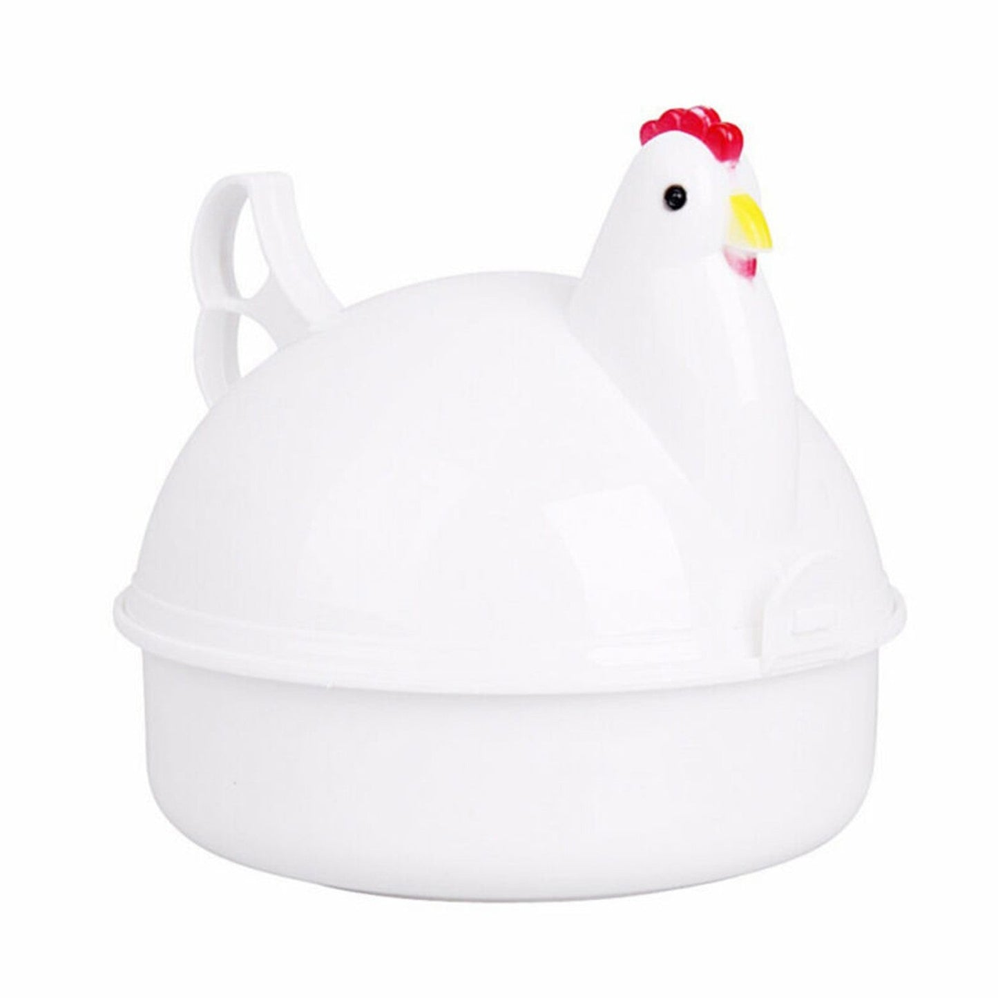 White Aluminum Alloy and PP Material Microwave Egg Steamer with Cute Chicken Shape, Four Grids, and Home Use for Boiling Eggs, Steaming Eggs, Steaming Buns, etc. Ideal for Cookware Use.