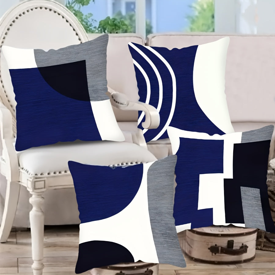 Chic Navy Blue & White Geometric Throw Pillow Cover, 1 Piece, 44.96cm Square, Modern Boho Decor with Zipper Closure, Made of Machine Washable Polyester, Perfect for Living Room & Bedroom - Insert not Included