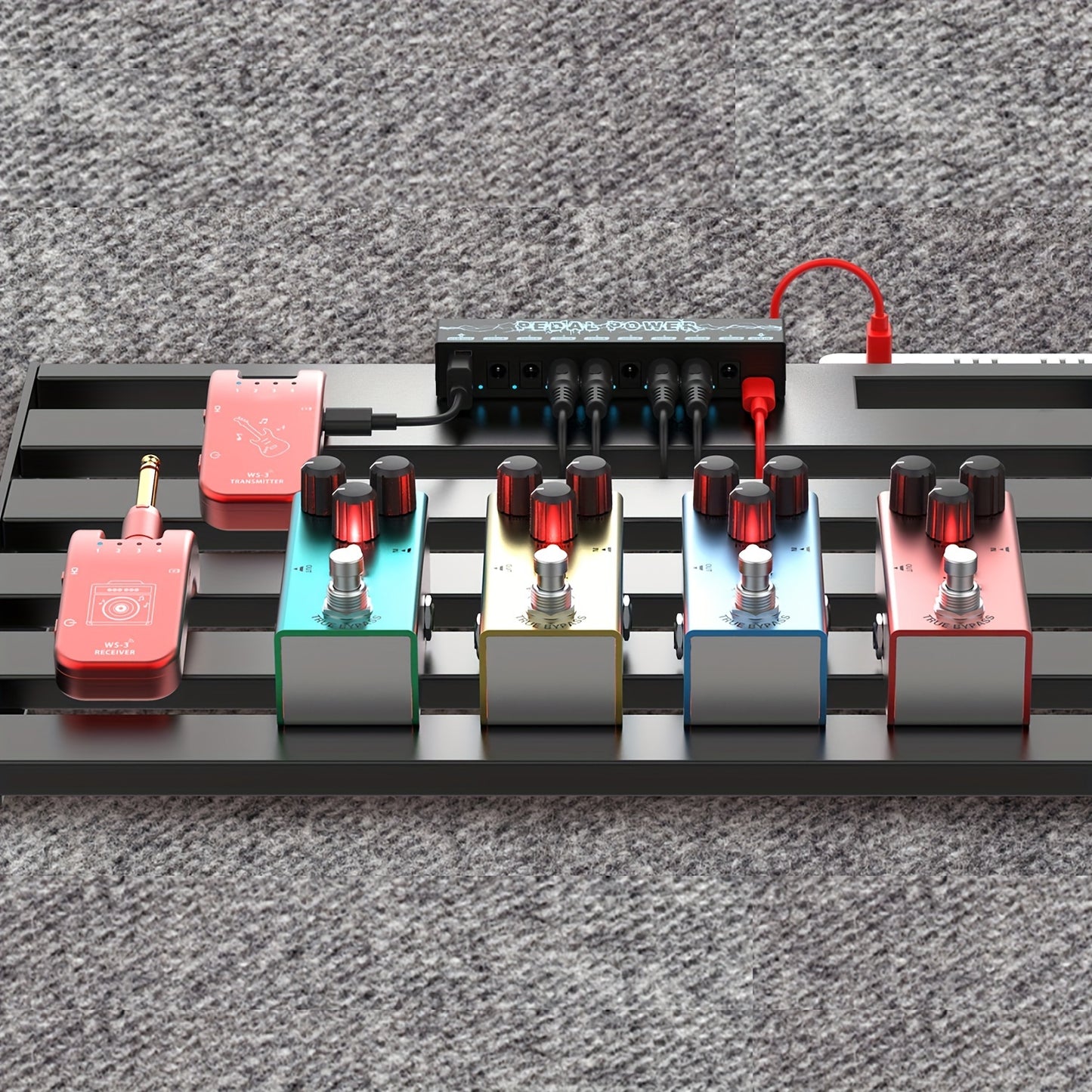 Guitar Pedal Power Supply with 8 isolated 9V DC outputs.