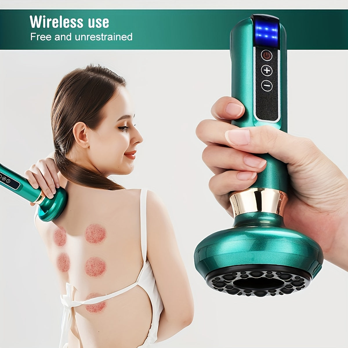 Cloud Prime Electric Vacuum Cupping Massager with 6/12 levels, USB rechargeable with 1800mAh battery. Available in White, Green, Gray.