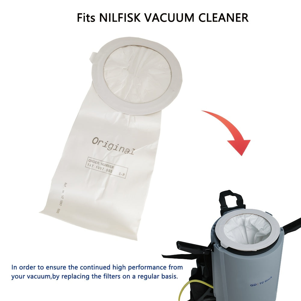 Compatible with Nilfisk GD10/Adgility 10XP/CAV2.2, this vacuum cleaner dust bag is made from a mixture of paper and cloth materials. It boasts high efficiency filtration and a durable design.