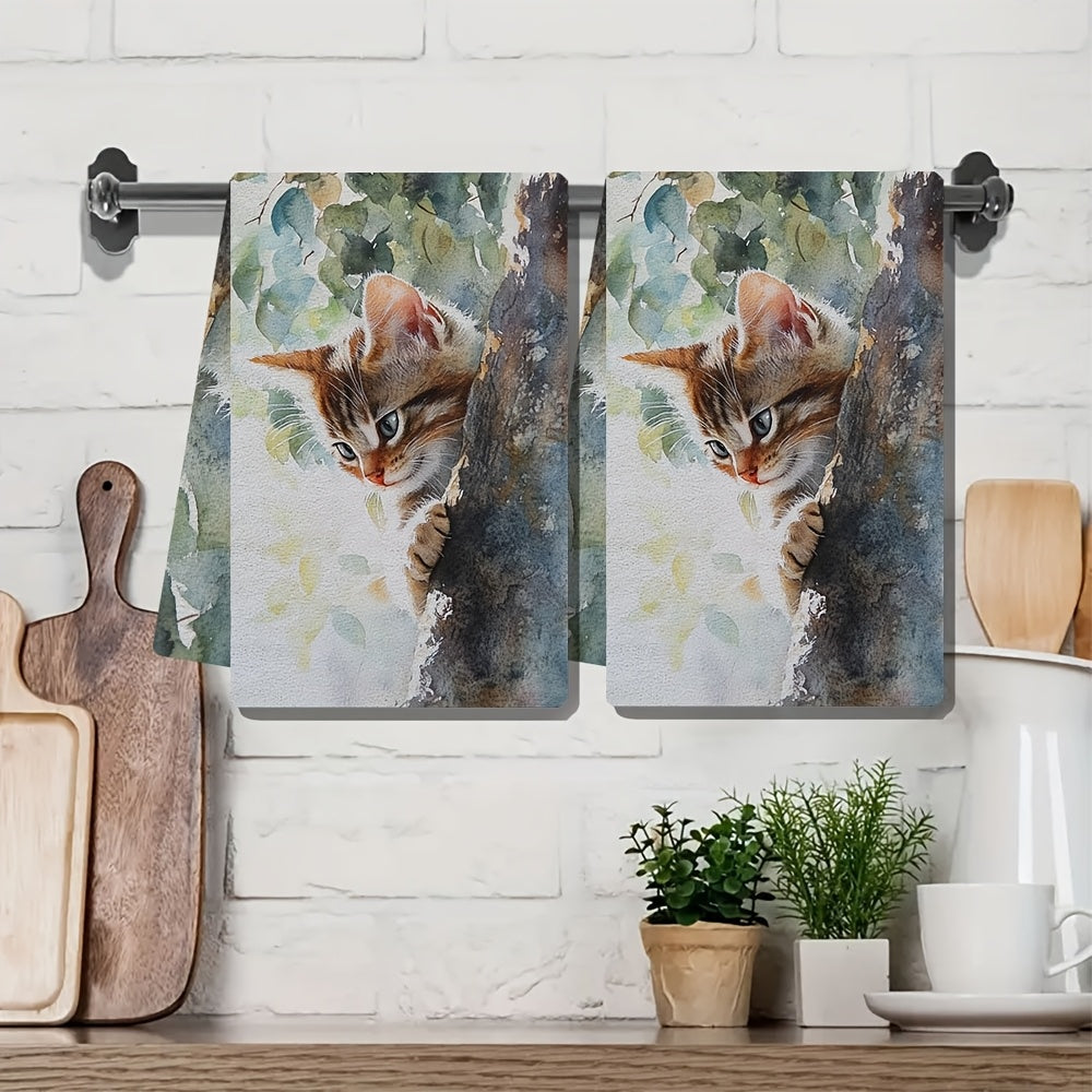 Two pieces of ultra soft kitchen towels that evoke the gentle meow of a kitten in the early morning. These highly absorbent dish hand towels are perfect for holiday decor. They are machine washable and measure 16x24 inches. Item number 2KYSYS1218528.