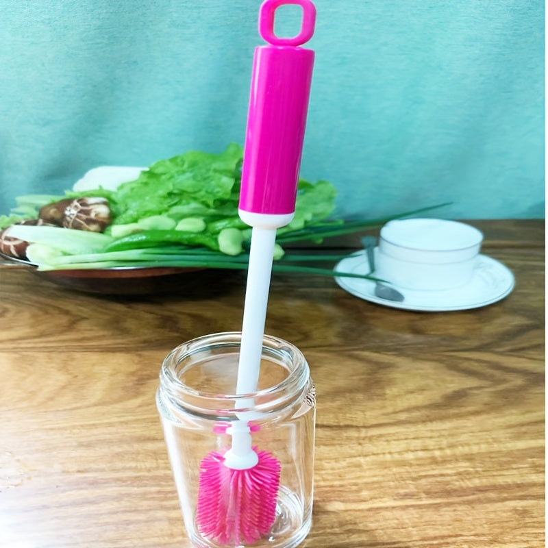 Long-Handled Silicone Cup Brush: A Versatile Cleaning Tool for Bottles, Cups, and Containers. 360-Degree Rotating Head, Reusable and Eco-Friendly with a PC Handle - No Power Required.