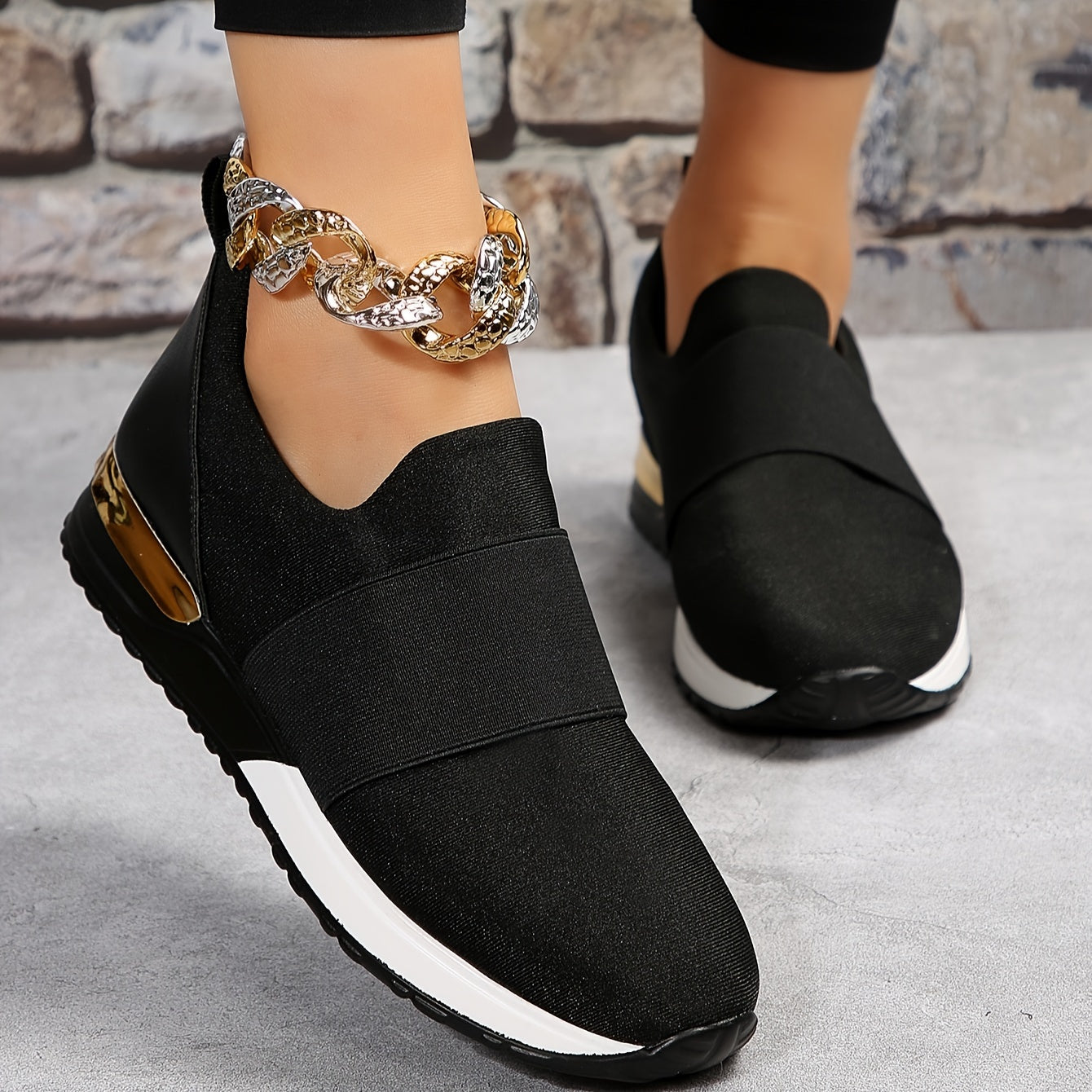 Women's solid color casual sneakers with soft sole platform slip-on design for comfortable daily wear.