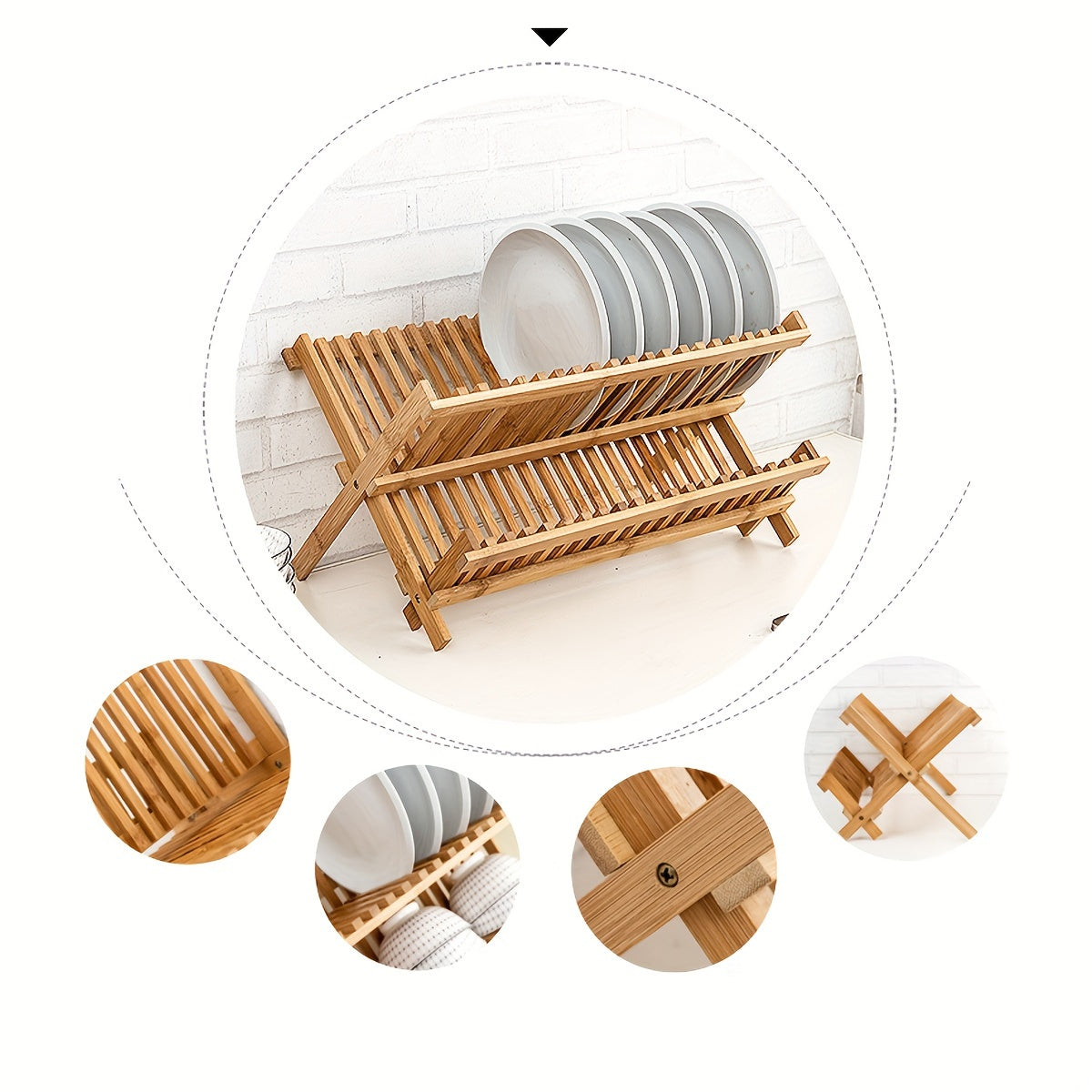 Bamboo Dish Rack with Foldable Design - Kitchen Plate Drying Rack for Dishes and Bowls - Space-Saving Storage (16/20 Grids)