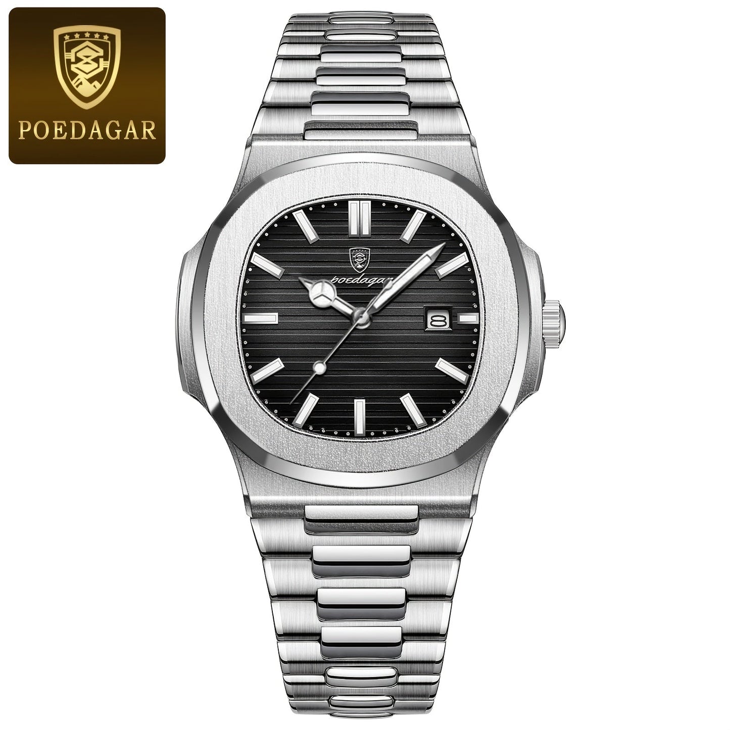 Introducing the New POEDAGAR Luxury Watch for Men, featuring a Waterproof design, Luminous Date display, and crafted with Stainless Steel. This Square Quartz Men's Watch is the perfect accessory for any stylish man. Enhance your look with the elegant