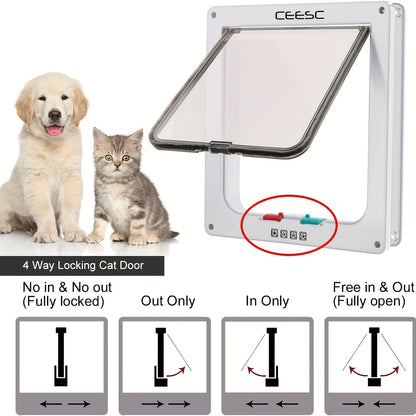 1pc 4-Way Lockable Clamshell Pet Door controls cat access.