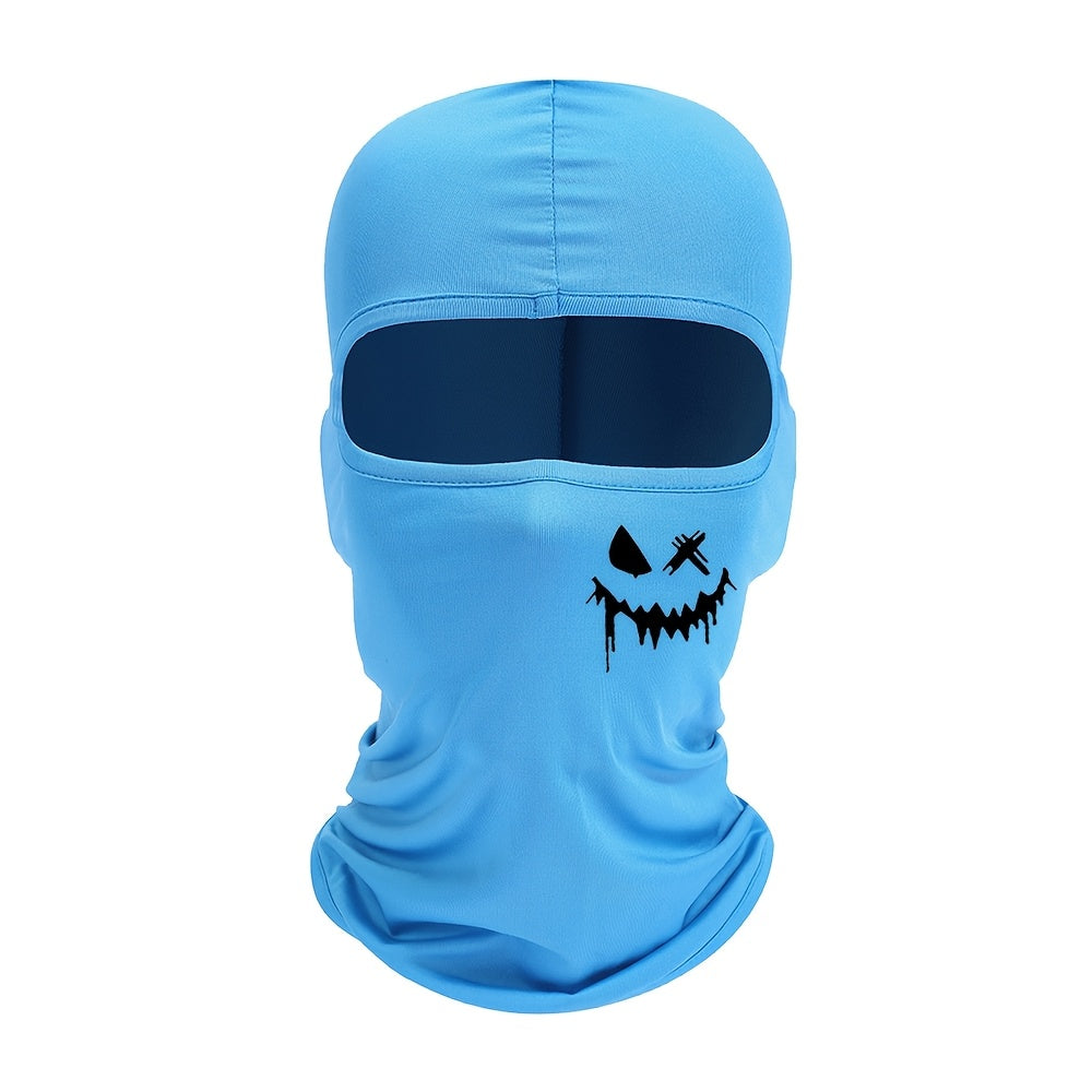 Ski mask balaclava with smiling face print, UV protection and windproof features for men and women