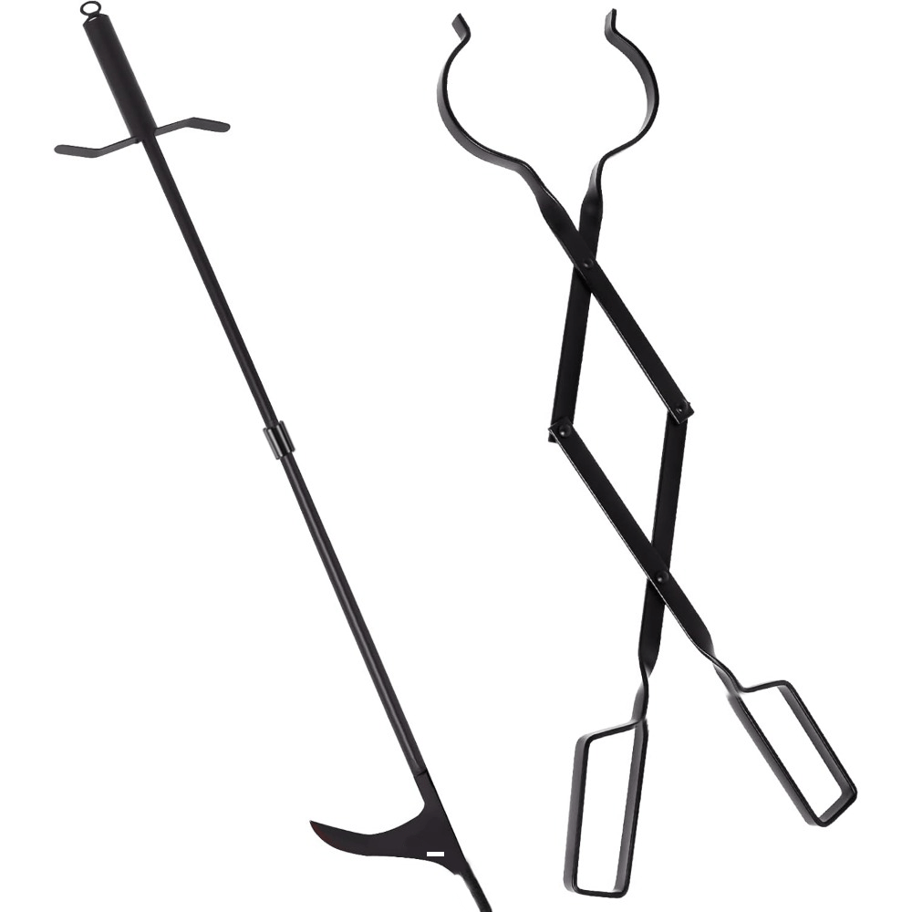 Durable Set of Fire Poker (91.44cm) and Fireplace Tongs (66.04cm) - Made from Strong Steel, Heat Resistant Tools for Indoor and Outdoor Applications such as Wood Stove, Camping, and Fire Pit