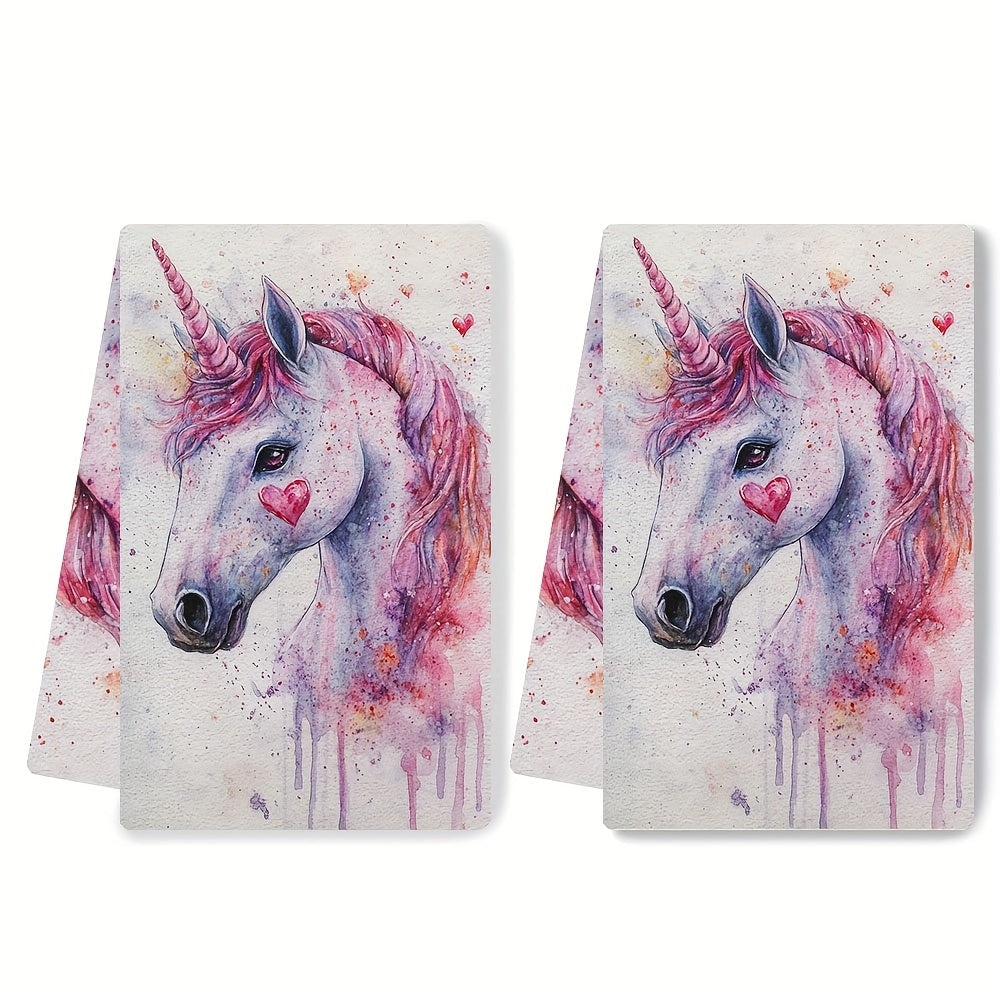 This package includes 2 extremely soft kitchen towels with a charming Valentine's Day unicorn love theme. These towels are exceptionally absorbent and are ideal for festive decorating. They can be easily washed in the machine and measure 40.64 x 60.96 cm.