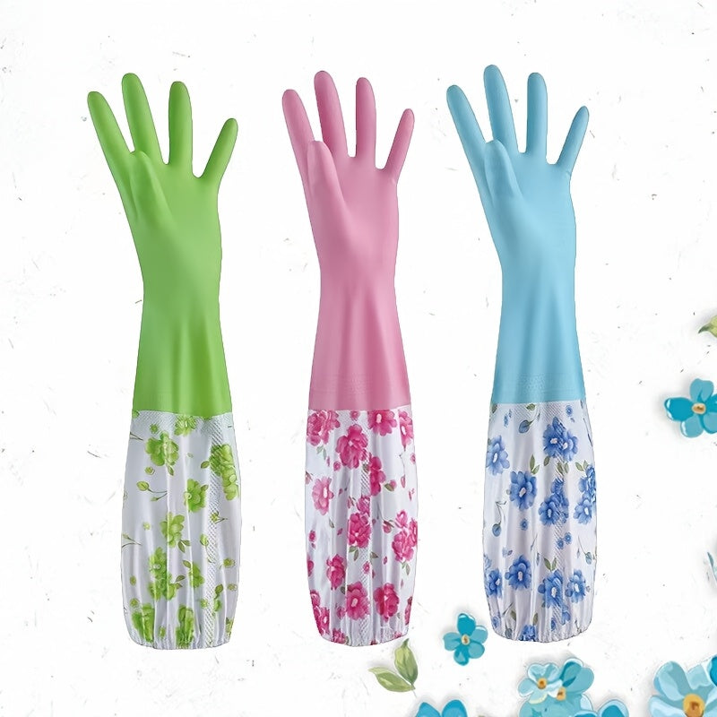 Get ready for all your cleaning needs with this pair of premium plush thickened rubber gloves! These unisex gloves are waterproof and perfect for kitchen dishwashing, household chores, outdoor gardening, laundry, car washes, and more. Made from durable