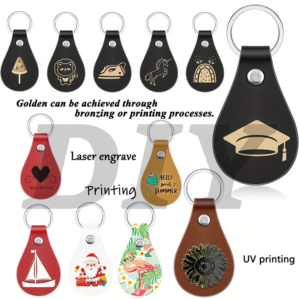 Kit of 30 PU Leather Key Fob Blanks with Simple Style Laser Engraving Keychains, Perfect for Gifting and Crafting.