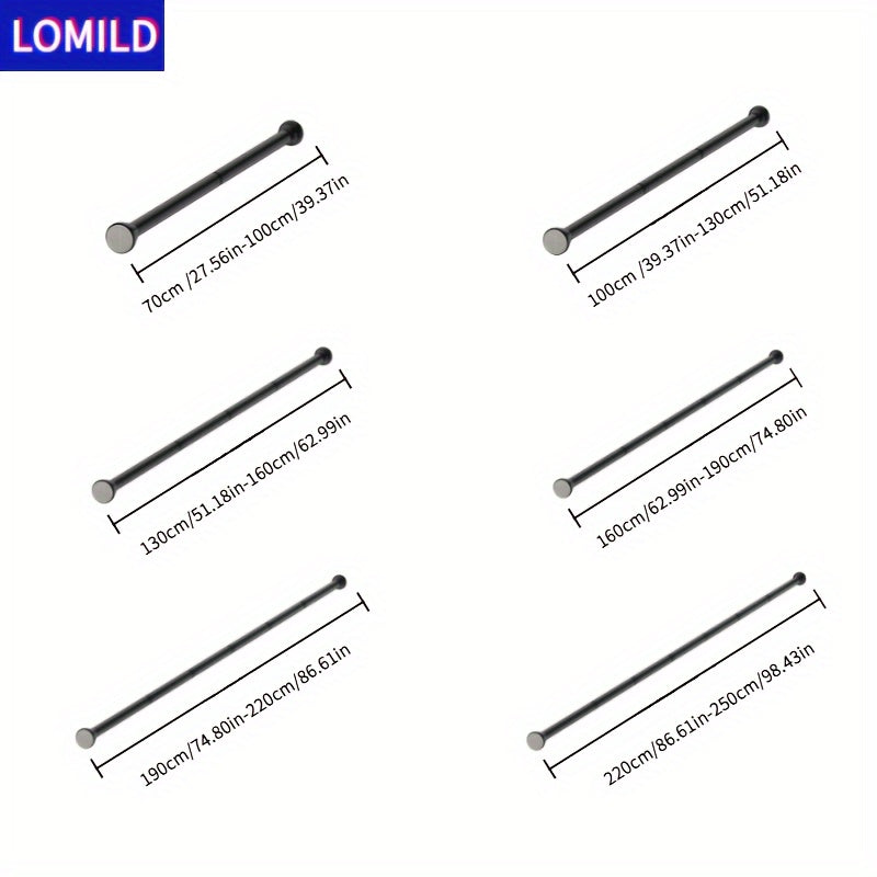 Upgrade your space with the LOMILD Stainless Steel Black Telescopic Rod. This versatile no-drill pole can be used for shower curtains, window drapes, and closet rails. The classic design features textured grip end caps for a stylish touch. Enjoy the