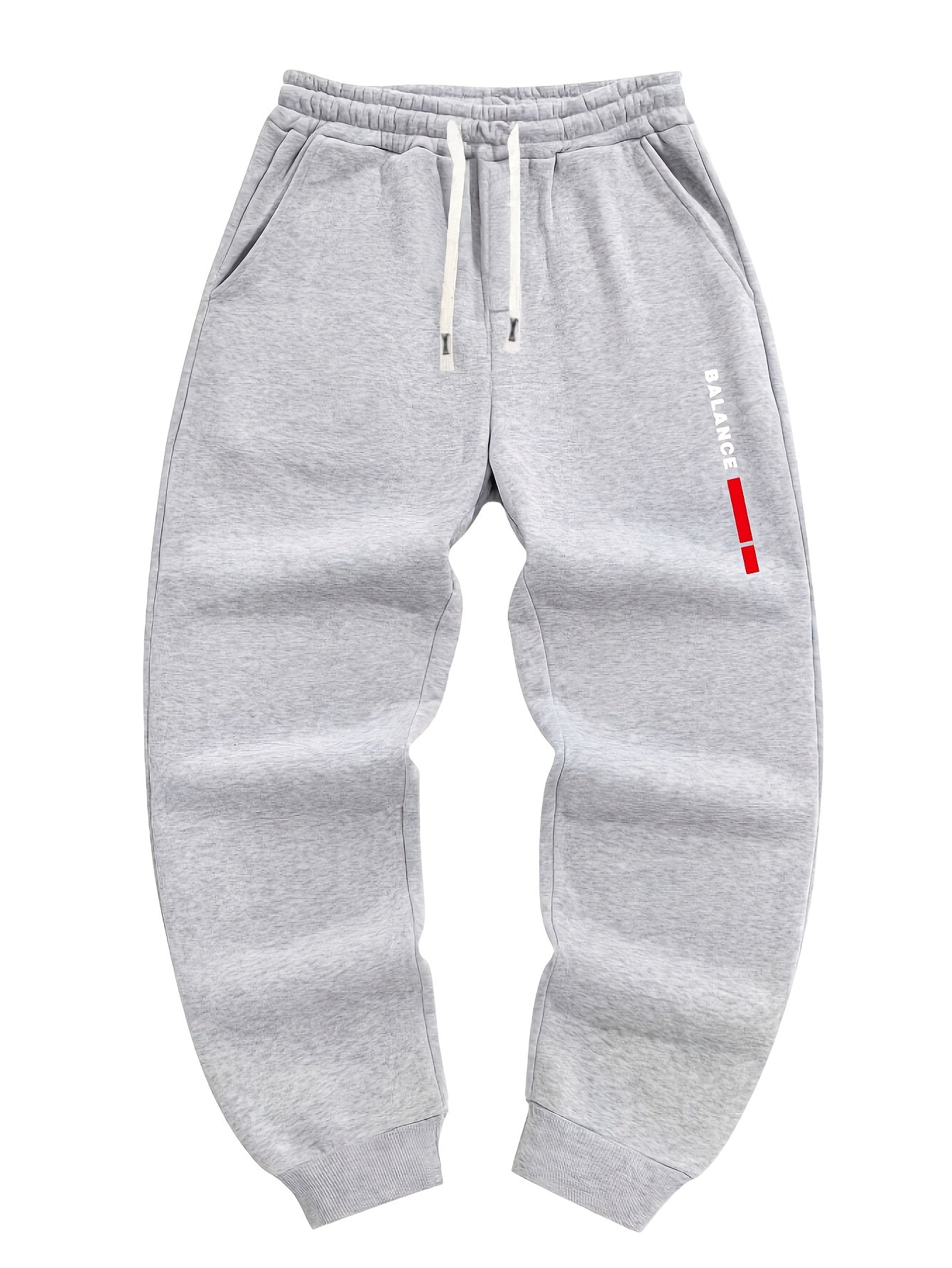 Casual men's sweatpants with letter print, made of polyester knit fabric with stretch. Regular fit with drawstring waist, comfortable for fall/winter.