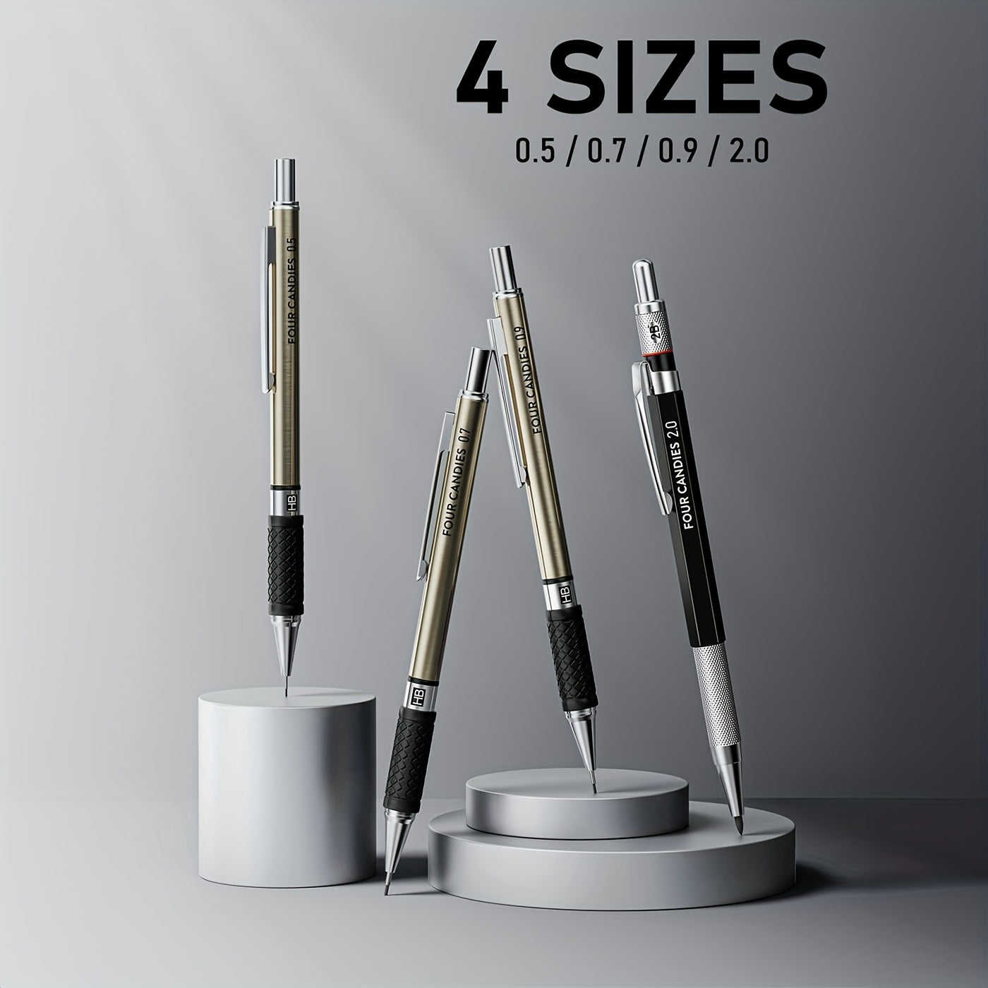 FourCandies 25pcs Art Set includes mechanical pencils with various lead sizes, lead holders, graphite refills, kneaded eraser, sharpener, and portable case for drawing and sketching.