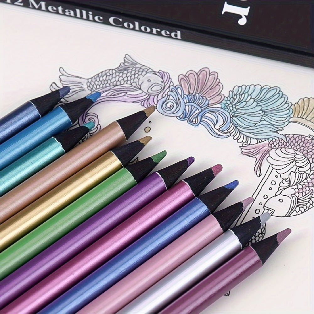 12 metallic color pencils for art, coloring, and creative DIY projects