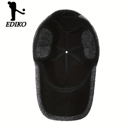 Winter baseball cap for men with ear flaps, fleece-lined and windproof for outdoor activities.