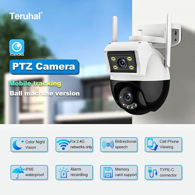 One piece of Teruhal PTZ Camera that features 720p HD resolution, wireless technology for security monitoring, 2-way audio communication, night vision capabilities, Wi-Fi connectivity, app control for remote access, IP66 waterproof rating, USB powered