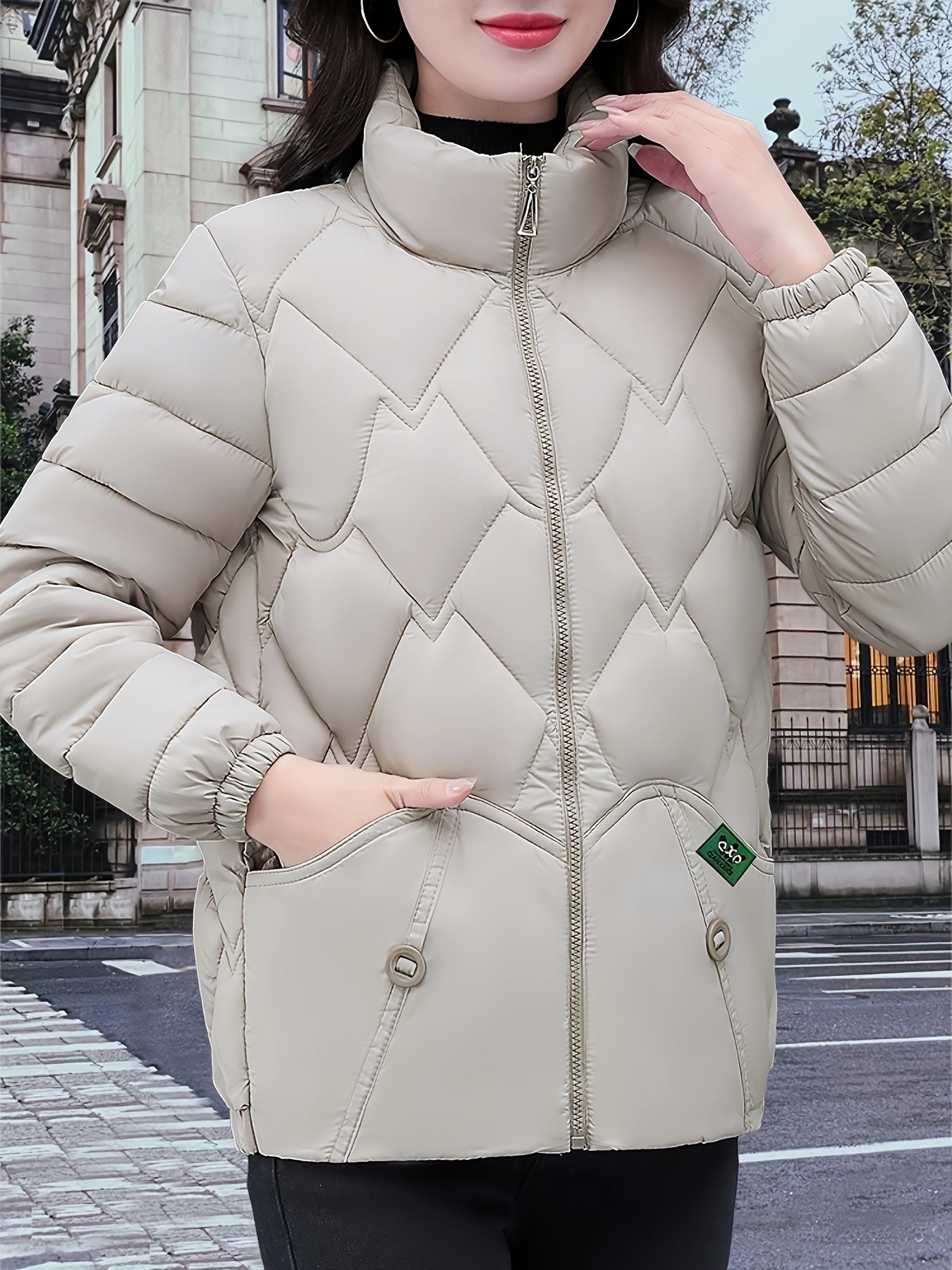 Plus Size Middle-Eastern Style Polyester Puffer Coat with Embroidered Details for Winter.