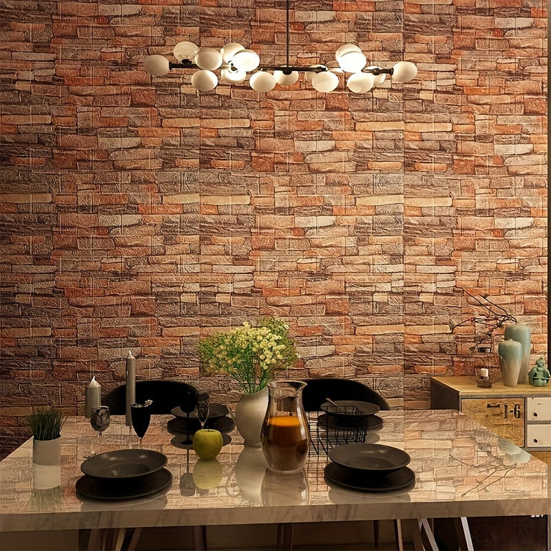 3D stereo imitation brick wall stickers available in 20pcs, 50pcs, or 100pcs, measuring 38.5×35cm/15.16×13.78in. Ideal for DIY home decoration in bedrooms, kitchens, or living rooms.