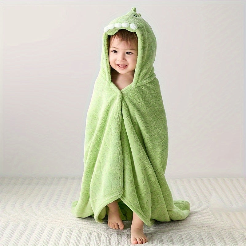 3D Animal Cartoon Hooded Bath Towel in Green Polyester, Ultra-Absorbent, Quick-Dry, and Breathable Fabric for Kids and Young Children, Fade-Resistant, Fits Ages 3-8, Machine Washable - Size: 80.01x119.99 cm