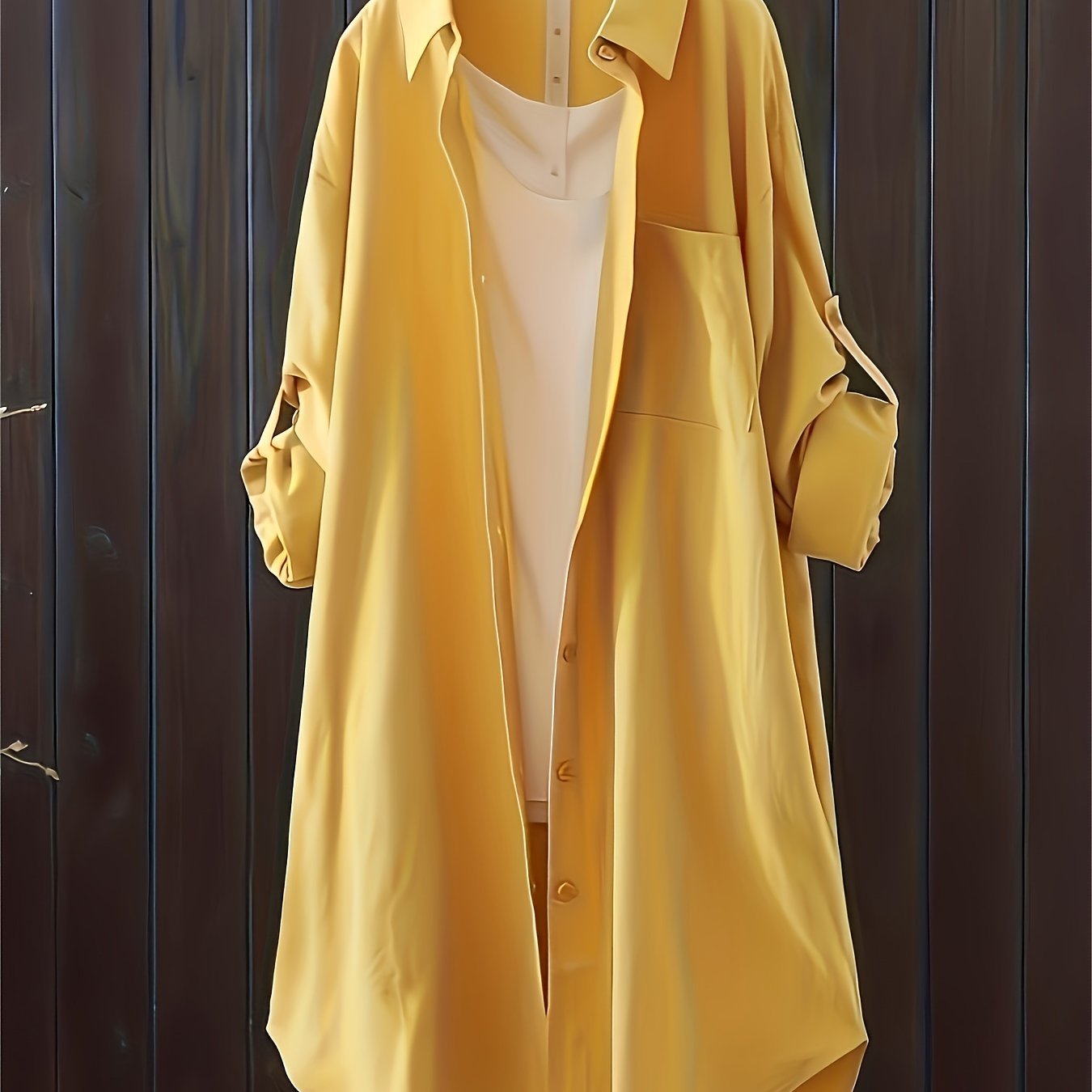 Women's casual oversized shirt with lapel collar, button detail, and solid color. Made of 95% polyester and 5% spandex blend. Non-stretch woven fabric suitable for all seasons. Plus size