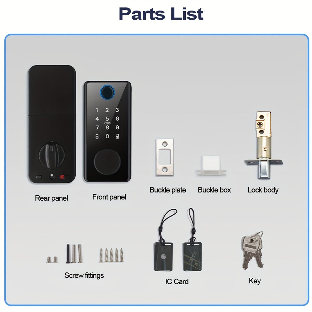 3 Styles Smart Door Lock DeadBolt with TT/Tuya APP Control, Biometric & Key Card/Key Entry, 4-in-1 Unlocking.