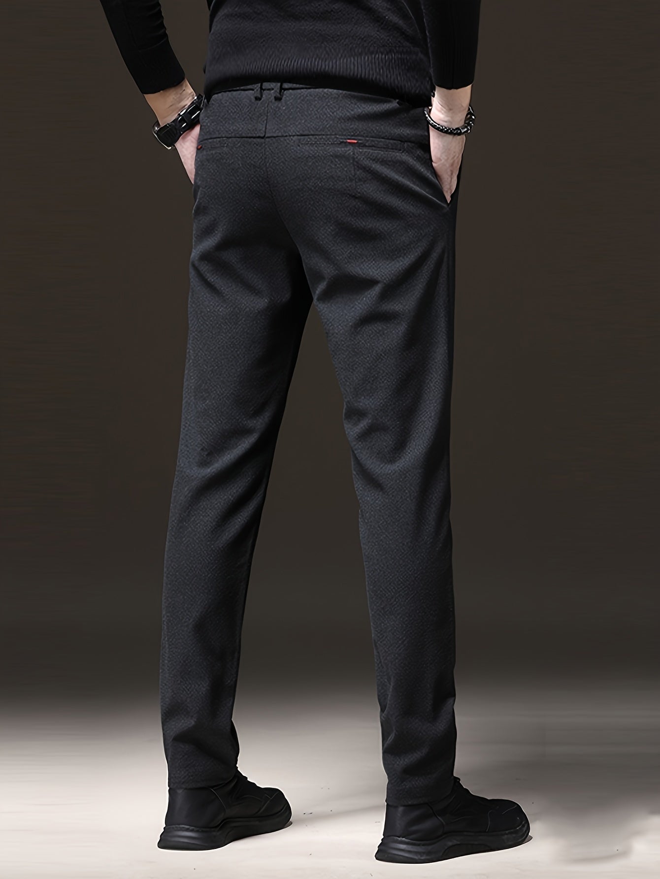 Men's Casual Business Pants in Regular Fit, Solid Color, Lightweight Polyester, Suitable for Office and Daily Wear, All Seasons.