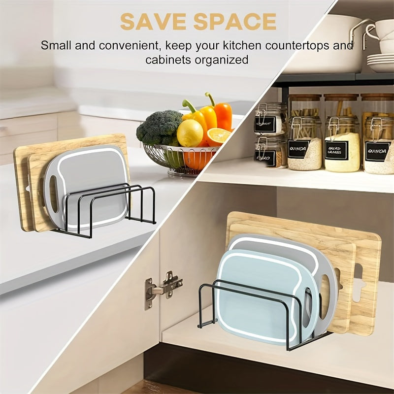 Stainless Steel Kitchen Organizer with Multi-Layered Cutting Board and Pot Lid Holder - Easy to Use, Space-Saving Design for Kitchen Storage.