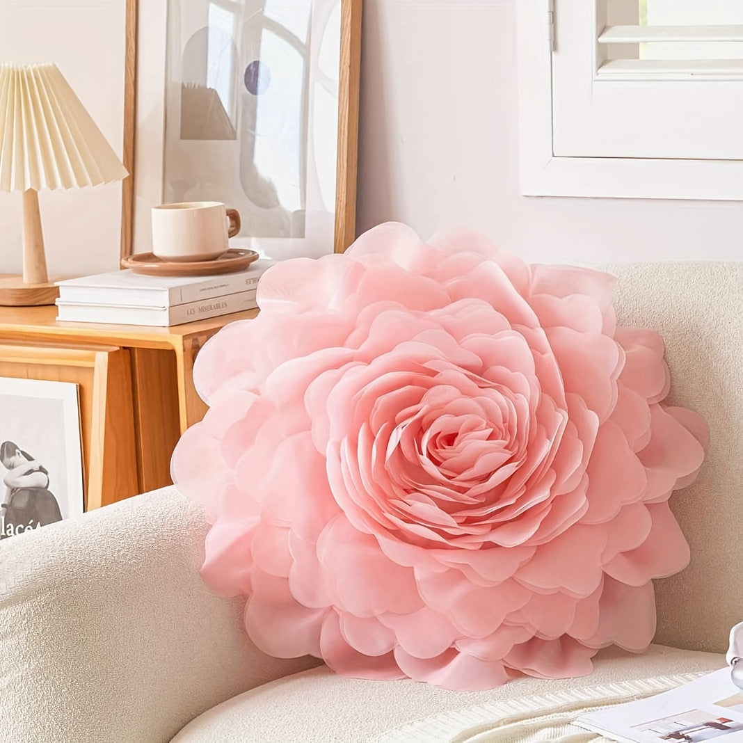 3D Princess Style Tulle Flower Throw Pillow Case in Light Luxury, Perfect for Bedroom or Living Room Décor. Ideal Halloween or Christmas Gift.