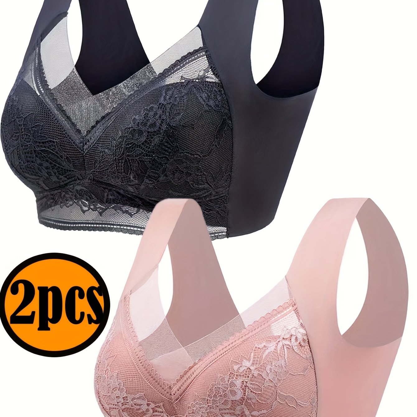 Solid Floral Lace Wireless Tank Bra with Full Coverage and Push Up for Women's Lingerie & Underwear