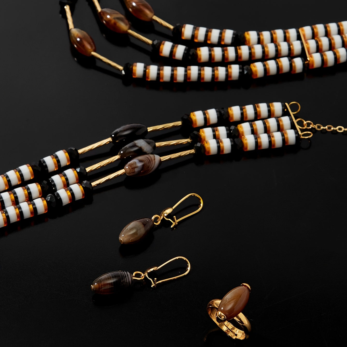 Arabian-inspired Gold-Plated Copper Jewelry Set for Women - Complete with Necklace, Earrings, Bracelet & Ring | Ideal for Everyday Glamour & Special Occasions