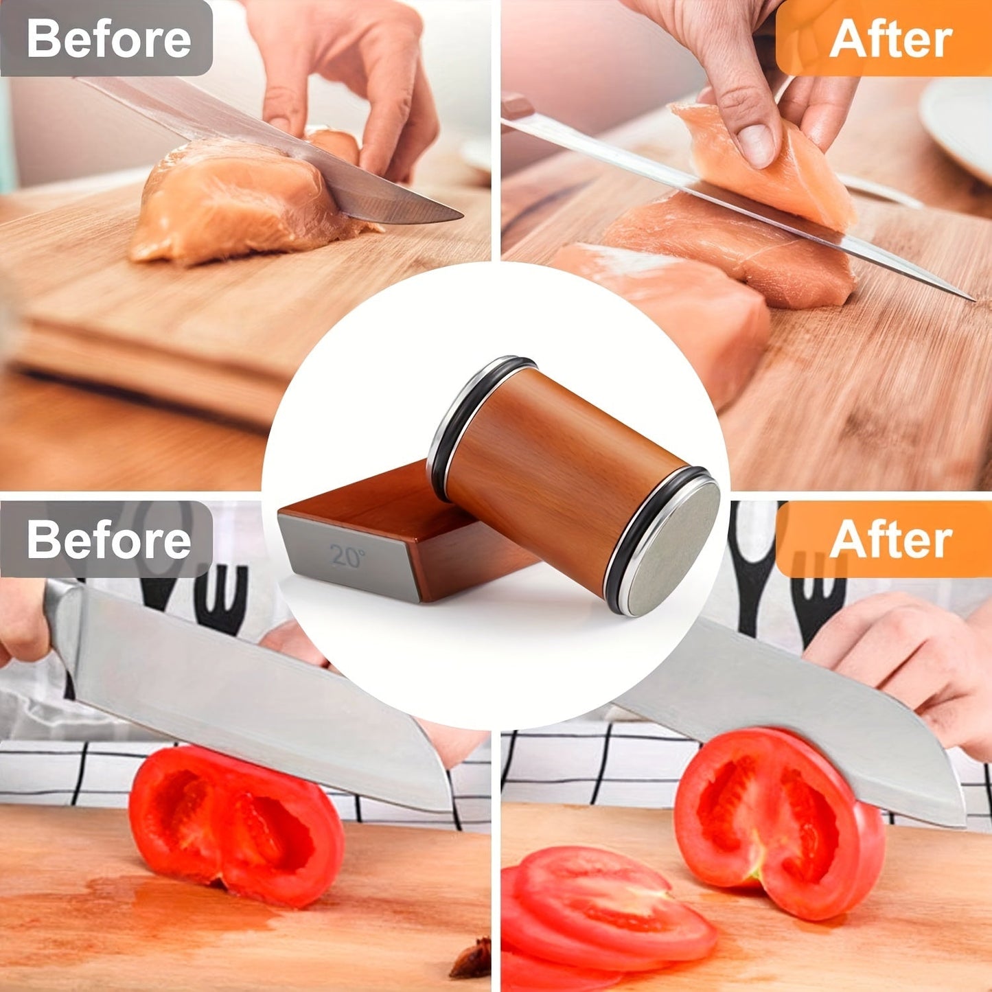 Handheld Wooden Knife Sharpener with Fine Grit for Precise Cutting- Manual Rolling Tool for Sharp Blades, No Electricity Required