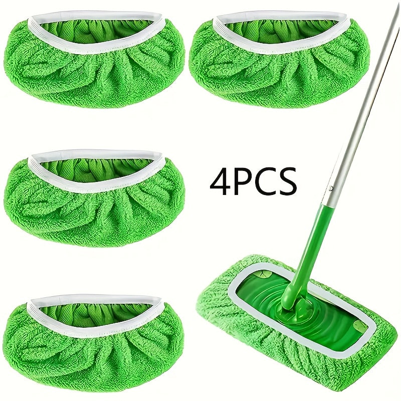 Set of 4 Microfiber Mop Pads - Can be Washed and Reused, Absorbs Well for Wet or Dry Cleaning, Simple to Clean Flat Floor Pads, Removes Stains Easily, Long-lasting and Easy to Use, Great for Household Cleaning Tasks, Reusable Mop Pads