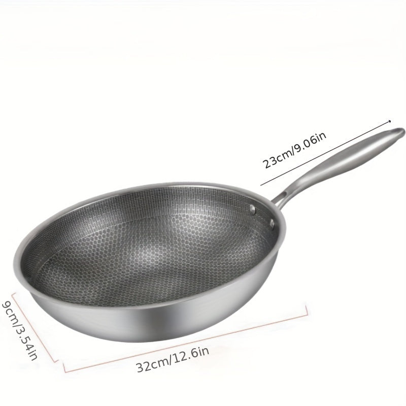 Cook with ease using the Honeycomb Coating Non-Stick Skillet, Stainless Steel Wok, and Saute Pan, suitable for use on gas stovetops and induction cookers. These kitchen utensils and gadgets are essential accessories for your home kitchen.