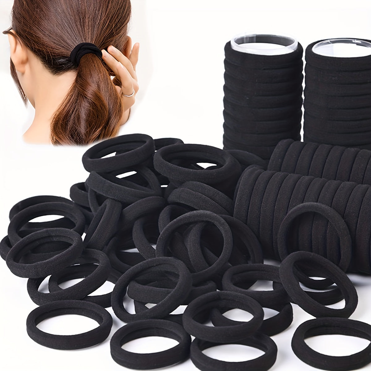 50/100 Black hair bands for women and girls, high elastic rubber bands for ponytail holder.