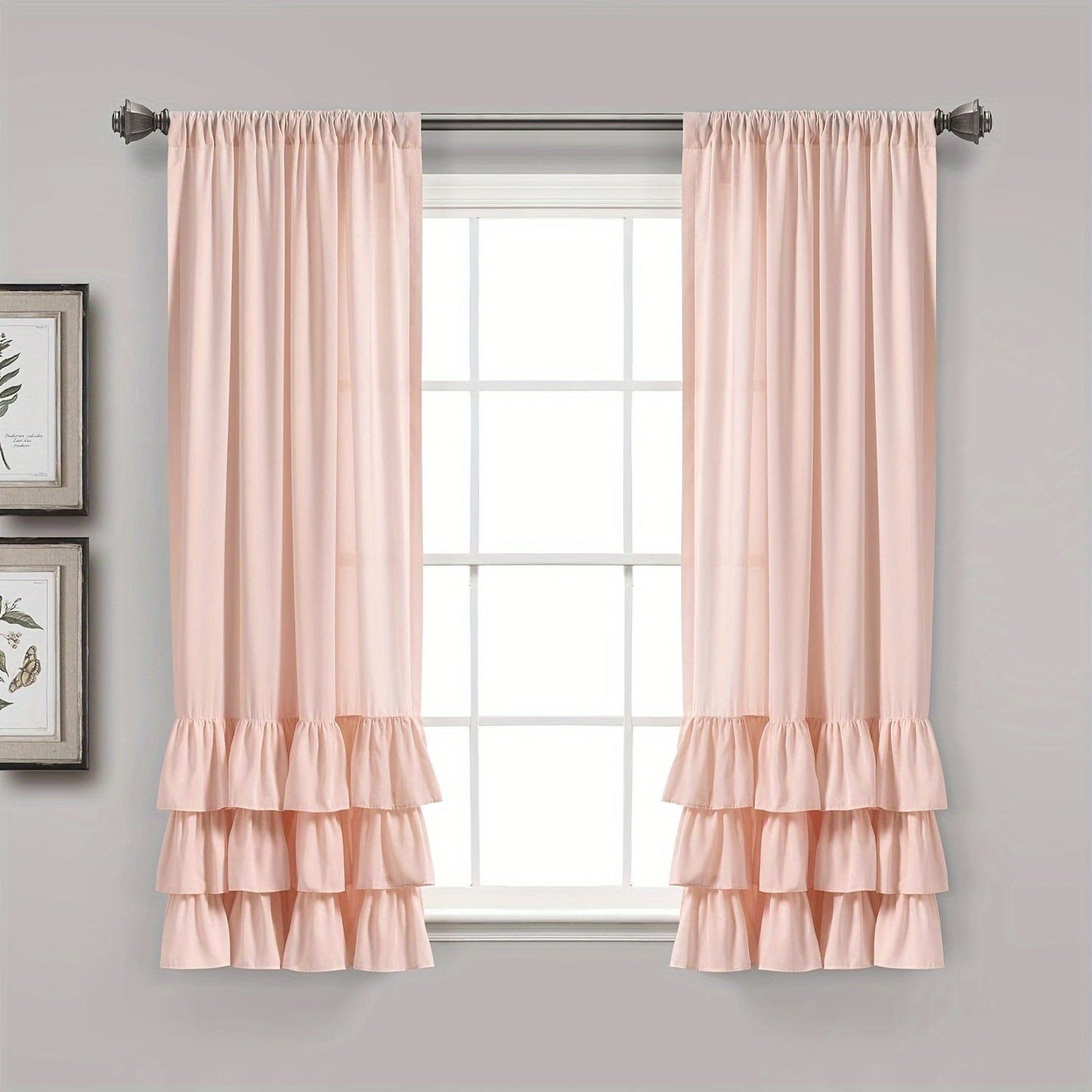 Two heavy-duty pleated lace window curtains for living room decoration. Each curtain measures 132.08cm wide by 213.36cm tall.