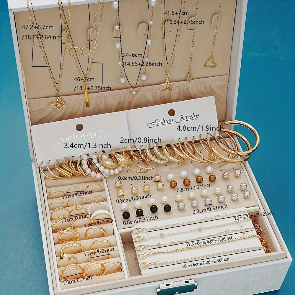 Elegant 91/114-piece Jewelry Collection for Women - Stylish & Minimalist Design featuring Faux Pearls and Rhinestone Details - Set includes Earrings, Rings, Necklaces, and Bracelets - Ideal for Everyday Wear, Special Events, and Celebrations - Packaging