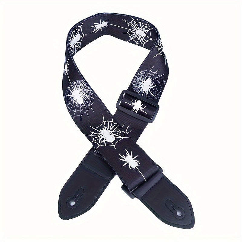 Adjustable woven nylon guitar strap for back shoulder, suitable for string instruments.