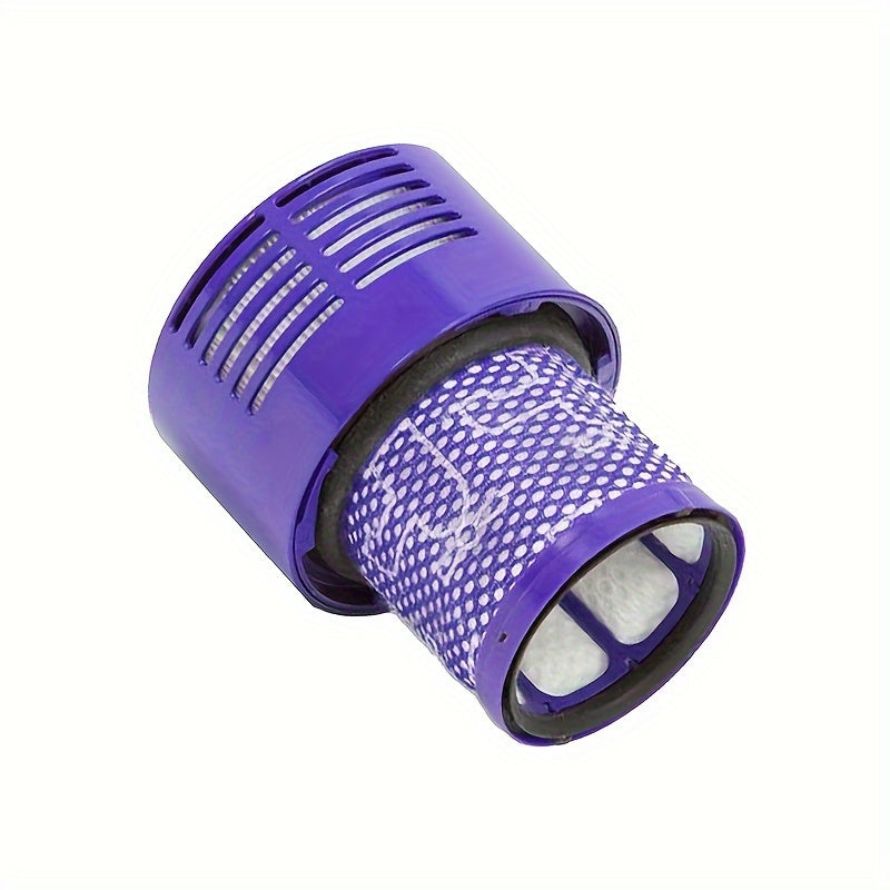 Three pieces of high-efficiency purple mesh V10 filters designed for use with Dyson Cyclone, Absolute, Animal, Total Clean, Motorhead, and SV12 Series. These filters are made from durable plastic and are identified by part number 969082-01.