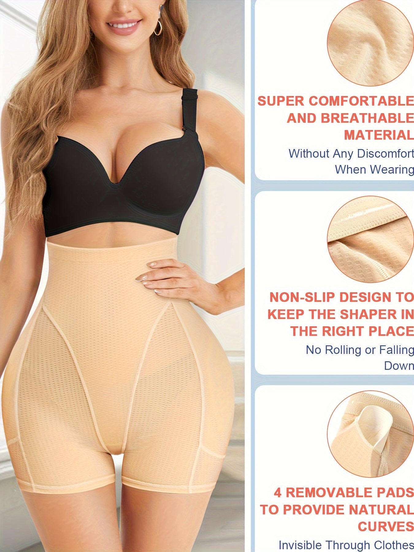 Junlan high waist hip lifter panties with removable pads