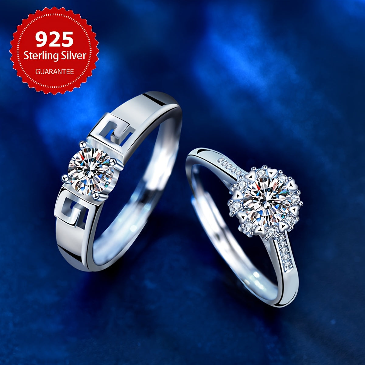 A pair of Romantic 0.5CT Moissanite Couple Rings made of 925 Sterling Silver, designed to sparkle as Engagement Rings, Wedding Bands, or Promise Rings - Ideal for Valentine's Day, Anniversaries, or Birthdays - Elegant and Luxurious Couple Jewelry, the