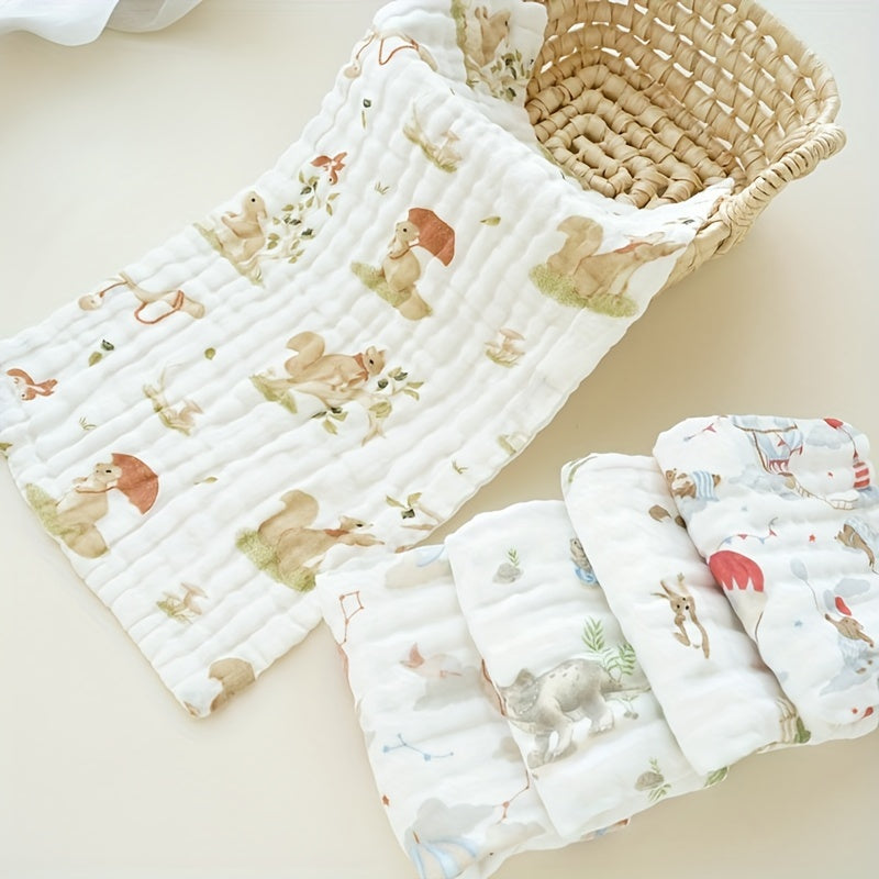 Five pieces of children's towels, consisting of six soft layers. These towels can be used as face towels, handkerchiefs, bath feeding towels, wipes, burp cloths, and bath towels.