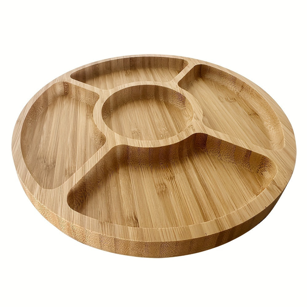 Stylish round bamboo tray for serving snacks and fruits in the kitchen or dining room.