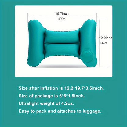 Inflatable travel waist pillow for lumbar back support during long journeys by air, car, bus, train, or in office or home.