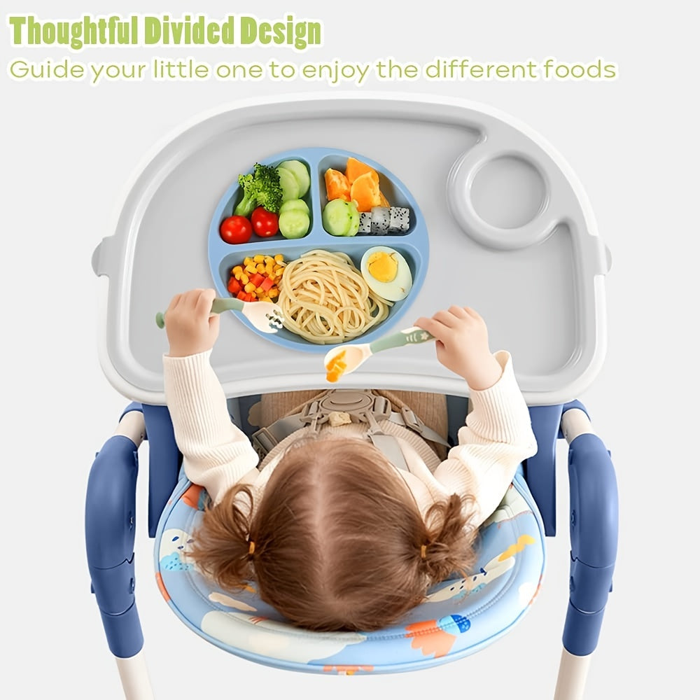 Safely feed your baby with our 100% silicone suction plates - featuring a stay-put divided design for easy mealtimes. These plates are microwave and dishwasher safe, perfect for babies and toddlers.