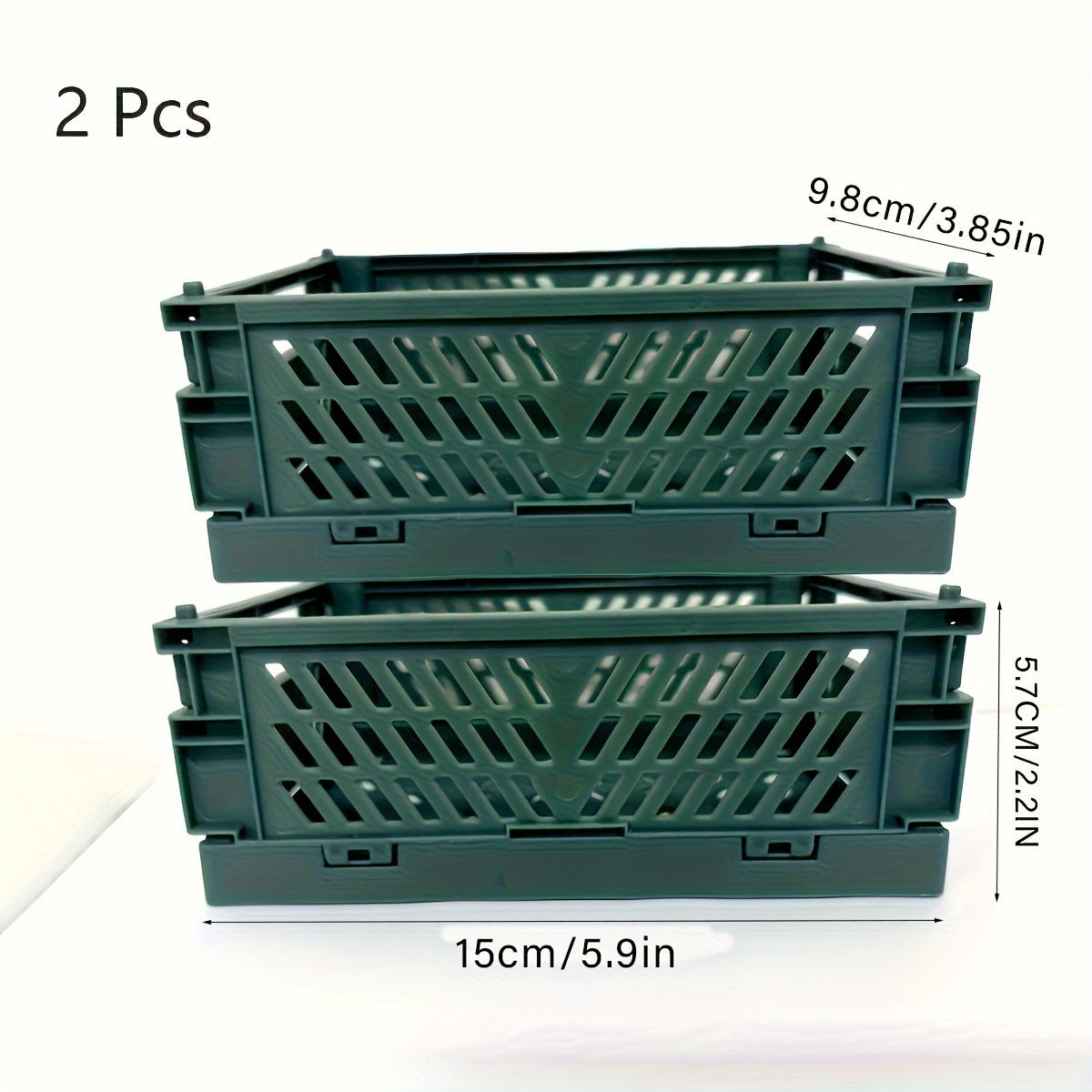 2-Pack Plastic Folding Storage Baskets with Handles, Stackable Organizers for Home - Mixed Color